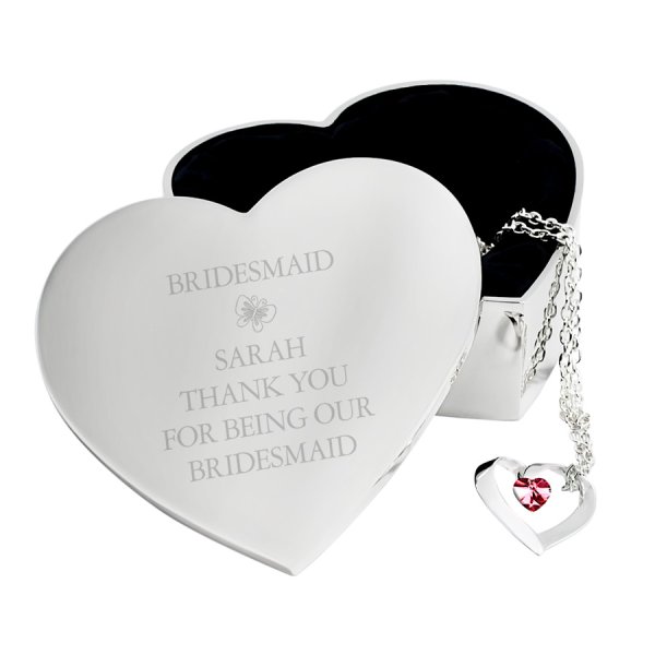 Personalised Bridesmaid Butterflies Heart Trinket