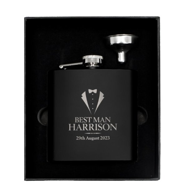 Personalised Wedding Black Hip Flask