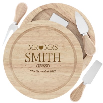 Engraved Cheese Board Set - Mr and Mrs