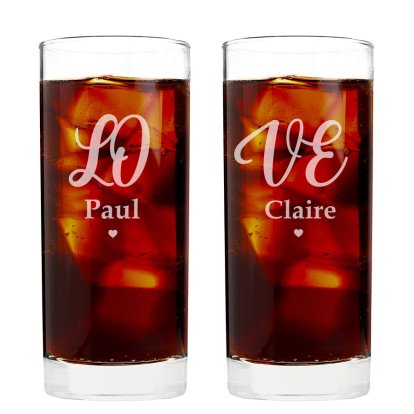 Engraved Hi Ball Glass Set - Love