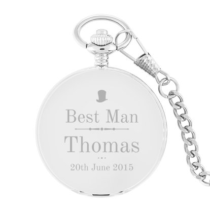 Engraved Pocket Watch - Best Man Top Hat