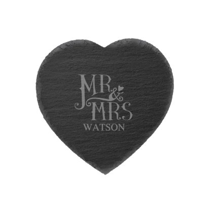 Personalised Dotty Mr and Mrs Slate Heart Coaster Set